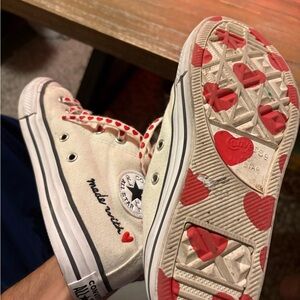 Converse Kids' White Sneakers with Red Hearts